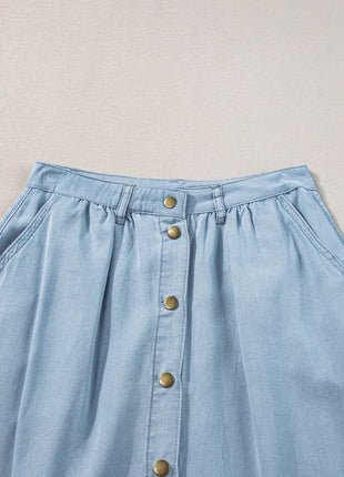 Snap Down High Waist Denim Skirt - MimiStylez