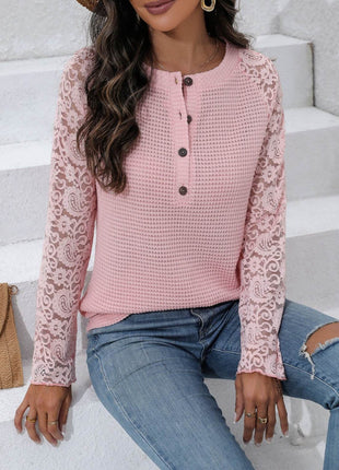 Half Button Raglan Sleeve Blouse - MimiStylez