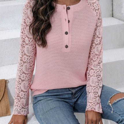 Half Button Raglan Sleeve Blouse - MimiStylez