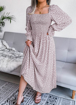 Smocked Square Neck Flounce Sleeve Dress - MimiStylez