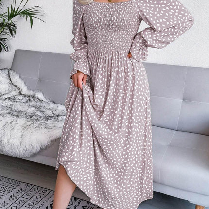 Smocked Square Neck Flounce Sleeve Dress - MimiStylez