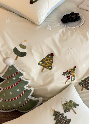 Christmas Tree Embroidery Cotton Four-piece Duvet Set