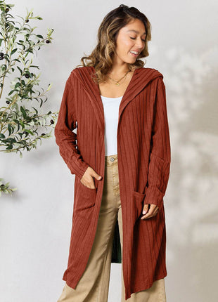 Basic Bae Full Size Hooded Sweater Cardigan - MimiStylez