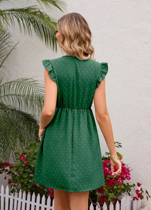 Swiss Dot Ruffled V-Neck Dress - MimiStylez