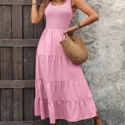 Smocked Scoop Neck Sleeveless Tank Dress - MimiStylez