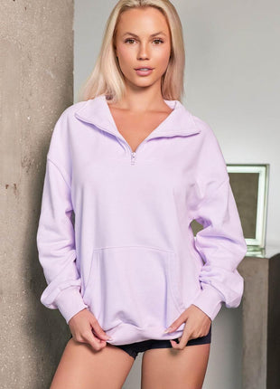 Quarter Zip Dropped Shoulder Sweatshirt - MimiStylez