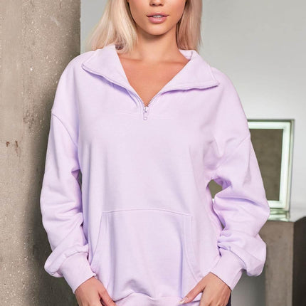 Quarter Zip Dropped Shoulder Sweatshirt - MimiStylez