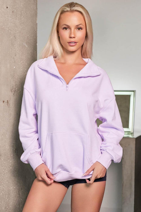 Quarter Zip Dropped Shoulder Sweatshirt - MimiStylez