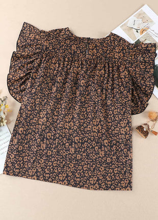 Plus Size Printed Smocked Butterfly Sleeve Blouse - MimiStylez