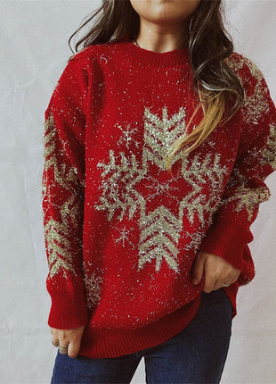 Snowflake Pattern Long Sleeve Sweater - MimiStylez