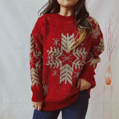 Snowflake Pattern Long Sleeve Sweater - MimiStylez