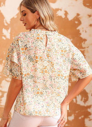 Floral Round Neck Short Sleeve Blouse - MimiStylez