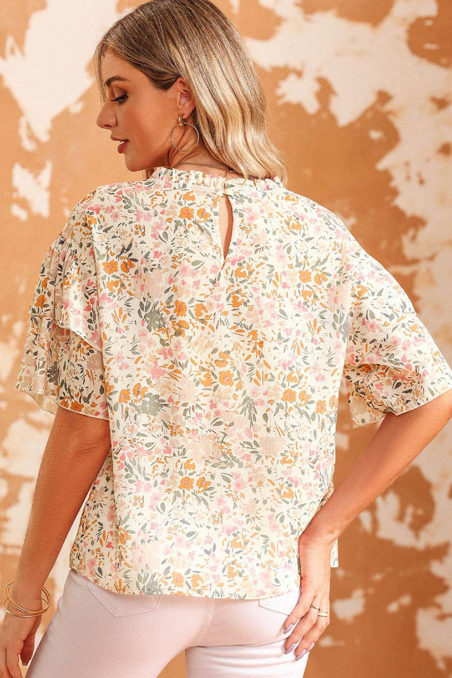 Floral Round Neck Short Sleeve Blouse - MimiStylez