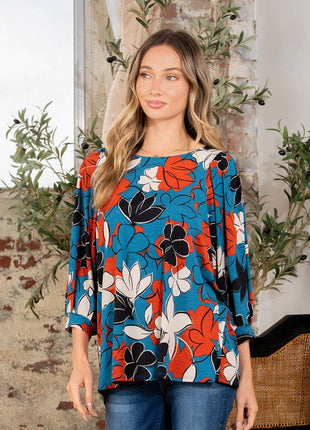 Sew In Love Full Size Printed Boat Neck Blouse - MimiStylez