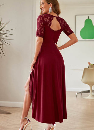 Lace Cutout V-Neck Short Sleeve Dress - MimiStylez