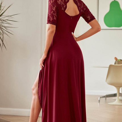 Lace Cutout V-Neck Short Sleeve Dress - MimiStylez