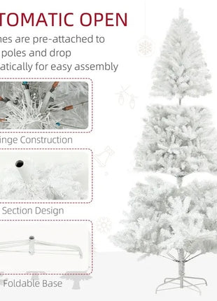 9FT White Unlit Christmas Tree With 2132 Branch Tips, Auto Open, Steel Base