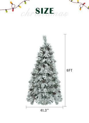 6FT Pre-Lit Spruce Snow Flocked Christmas Tree With Pine Cones, 250 Multi-Color LED Lights, 11 Flashing Modes