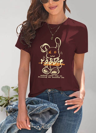 Rabbit Graphic Round Neck Short Sleeve T-Shirt - MimiStylez
