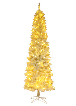 White 6.5ft, 250 Lights, Warm Color 8 Mode, 719 Branches, Pointed Pencil Christmas Tree