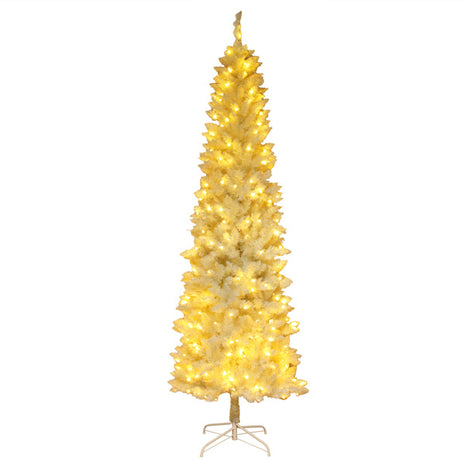 White 6.5ft, 250 Lights, Warm Color 8 Mode, 719 Branches, Pointed Pencil Christmas Tree