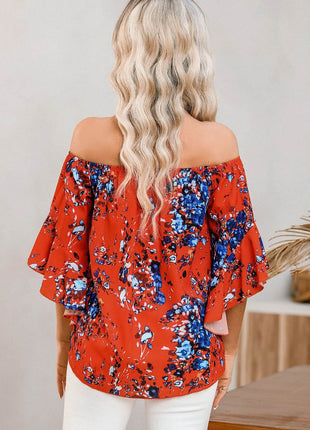Tied Printed Off-Shoulder Half Sleeve Blouse - MimiStylez