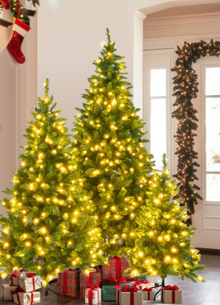 8FT, 6FT, 4FT Pre-Lit Green Pine Christmas Tree, Set Of 3 Hinged With 820 Warm-Yellow LED Lights And 2539 Branch Tips