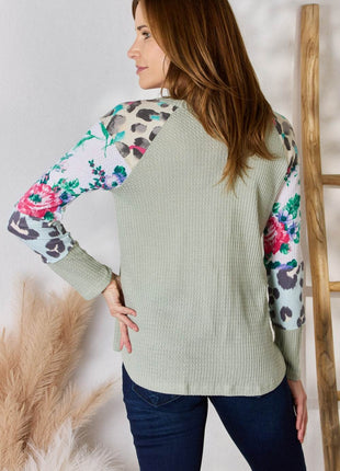 Hailey & Co Full Size Printed Round Neck Blouse - MimiStylez