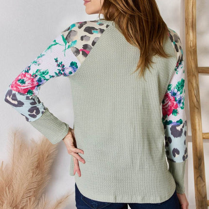 Hailey & Co Full Size Printed Round Neck Blouse - MimiStylez