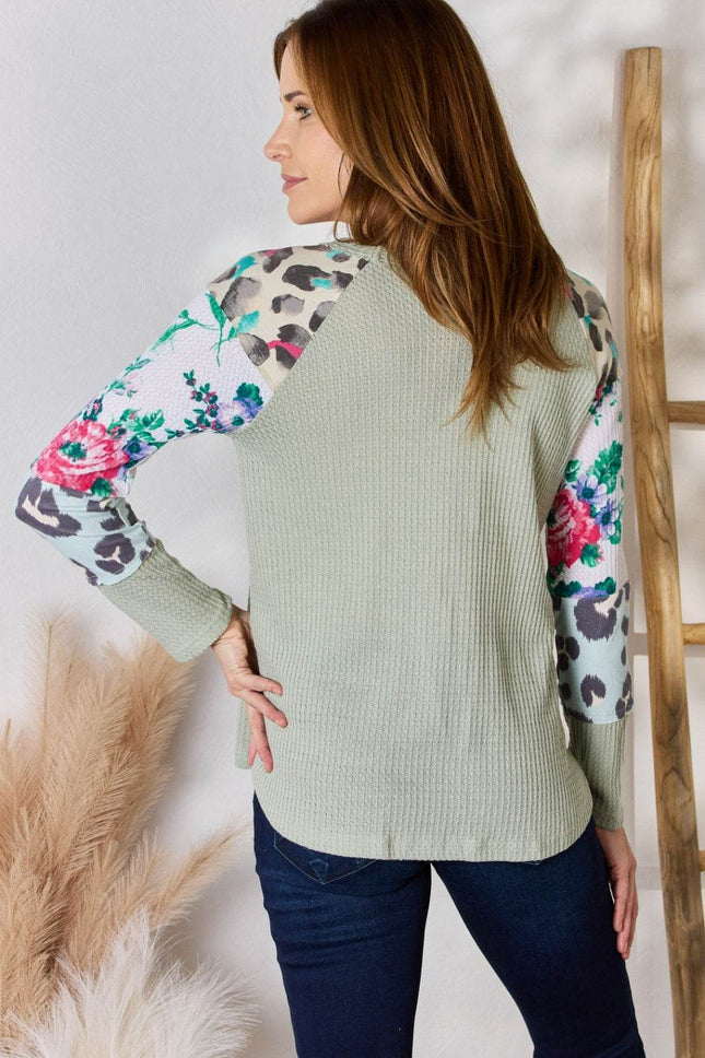 Hailey & Co Full Size Printed Round Neck Blouse - MimiStylez