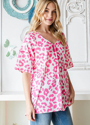 Heimish Full Size Leopard Exposed Seam Short Sleeve Top - MimiStylez