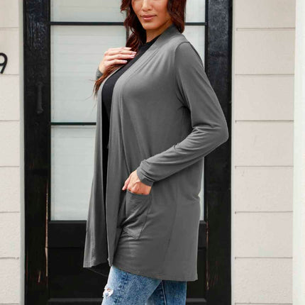 Basic Bae Full Size Open Front Long Sleeve Cardigan with Pockets - MimiStylez