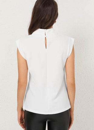 Mock Neck Cap Sleeve Blouse - MimiStylez