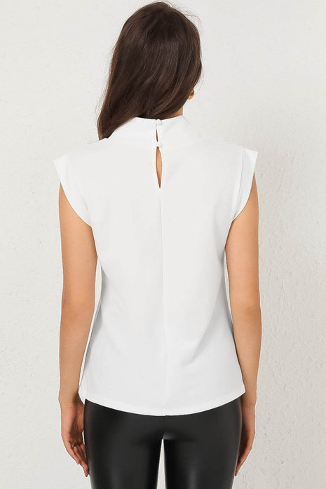 Mock Neck Cap Sleeve Blouse - MimiStylez