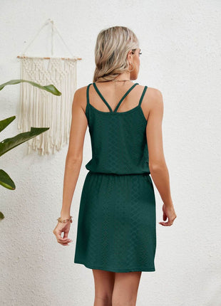 Eyelet Scoop Neck Sleeveless Dress - MimiStylez