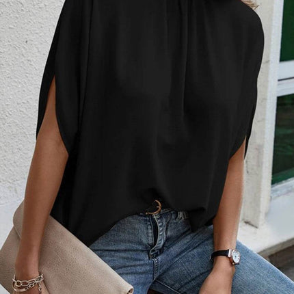 Tie Back Slit Half Sleeve Blouse - MimiStylez