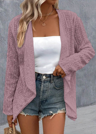 Eyelet Roll-Tab Sleeve Cardigan - MimiStylez
