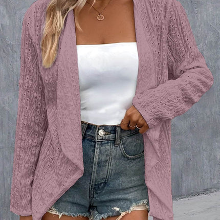 Eyelet Roll-Tab Sleeve Cardigan - MimiStylez