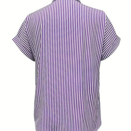 Full Size Striped Button-Up Casual Shirt with Pocket Plus Size - MimiStylez