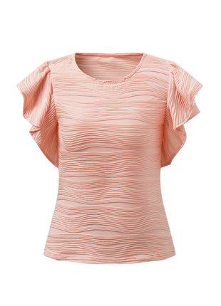 Textured Round Neck Cap Sleeve Top - MimiStylez