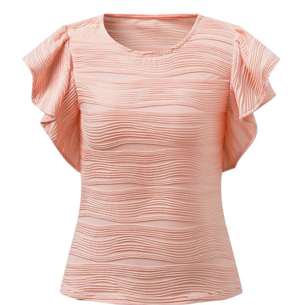 Textured Round Neck Cap Sleeve Top - MimiStylez