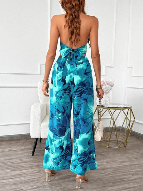 Devine Printed Halter Neck Top and Pants Set - MimiStylez