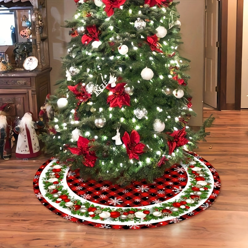 1pc, Festive Red & Black Plaid Christmas Tree Skirt, 35.43inch/47.24inch, Polyester, Holiday Tree Mat for Indoor & Outdoor Decor, Merry Christmas & New Year's Gift, Xmas Tree Bottom Decoration