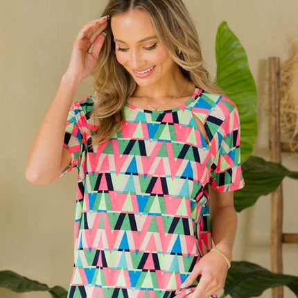Sew In Love Full Size Geometric Round Neck Top - MimiStylez
