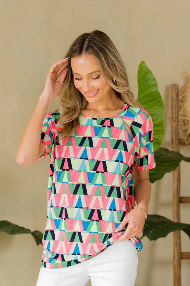 Sew In Love Full Size Geometric Round Neck Top - MimiStylez