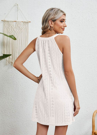 Eyelet Grecian Neck Mini Dress - MimiStylez