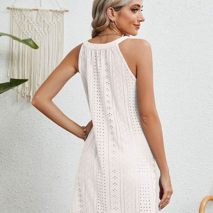Eyelet Grecian Neck Mini Dress - MimiStylez