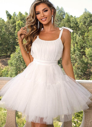 Tie-Shoulder Mesh Dress - MimiStylez