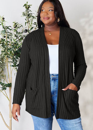 Basic Bae Full Size Ribbed Open Front Cardigan with Pockets - MimiStylez