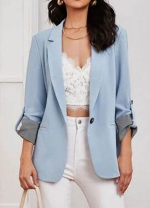 Lapel Collar Roll-Tab Sleeve Blazer - MimiStylez